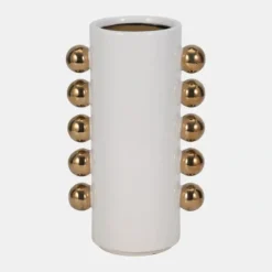 Hot 19076-03 Cer, 10" Vase W/ Side Knobs, White/gold - cozylivehome.com | we sell a wide range of comfortable household items Giftware