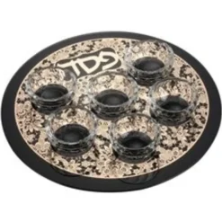 145808 Crystal Black Seder Plate With Gold Floral Design - 6 Bowls - 13" - cozylivehome.com | we sell a wide range of comfortable household items^ Shop All