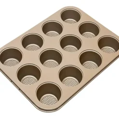 12 Cup Muffin Pan, 13.7"x10.4"x1.1" Gold Metalic w/ Diamond Base - cozylivehome.com | we sell a wide range of comfortable household items^ Shop All