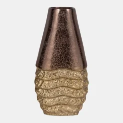 Clearance 19050-01 Metal, 13" Ridged Tall Vase, Black/gold - cozylivehome.com | we sell a wide range of comfortable household items Giftware