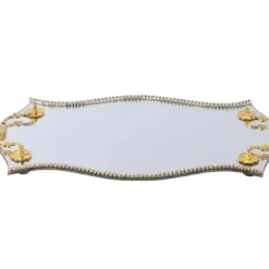 182298 Mirror Tray Circular Shape Gold Handles Crystals 15.5x9.5" - cozylivehome.com | we sell a wide range of comfortable household items^ Shop All