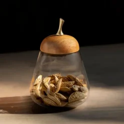 Discount 50679 PEAR GLASS & WOOD JAR - cozylivehome.com | we sell a wide range of comfortable household items Giftware