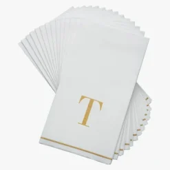 14 PK White and Gold Guest Paper Napkins - Letter T - cozylivehome.com | we sell a wide range of comfortable household items^ Shop All