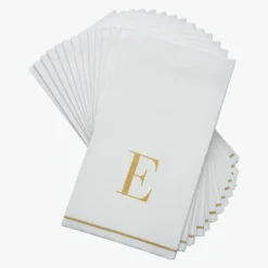 14 PK White and Gold Guest Paper Napkins - Letter E - cozylivehome.com | we sell a wide range of comfortable household items^ Shop All