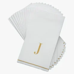 14 PK White and Gold Guest Paper Napkins - Letter J - cozylivehome.com | we sell a wide range of comfortable household items^ Shop All