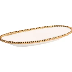 Fashion 16278 17X7 WHITE GOLD BEADED OVAL SERVE TRAY - cozylivehome.com | we sell a wide range of comfortable household items Giftware