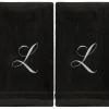 Clearance Black Monogrammed Towel - White Embroidered - Initial L - cozylivehome.com | we sell a wide range of comfortable household items Giftware