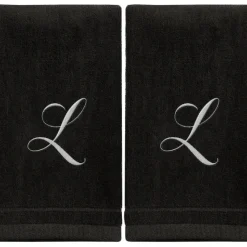 Clearance Black Monogrammed Towel - White Embroidered - Initial L - cozylivehome.com | we sell a wide range of comfortable household items Giftware