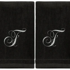 Clearance Black Monogrammed Towel - White Embroidered - Initial F - cozylivehome.com | we sell a wide range of comfortable household items Giftware