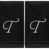 Online Black Monogrammed Towel - White Embroidered - Initial T - cozylivehome.com | we sell a wide range of comfortable household items Giftware
