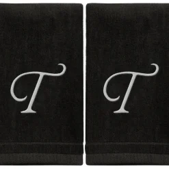 Online Black Monogrammed Towel - White Embroidered - Initial T - cozylivehome.com | we sell a wide range of comfortable household items Giftware