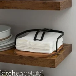 Black Napkin Holder W. Acacia Wooden Base - cozylivehome.com | we sell a wide range of comfortable household items^ Shop All