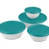 Best Sale BOWL SET OF 4 w/COVERS-WHT/BLUE TOP - cozylivehome.com | we sell a wide range of comfortable household items Housewares