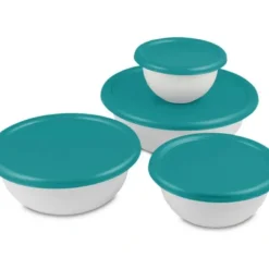 Best Sale BOWL SET OF 4 w/COVERS-WHT/BLUE TOP - cozylivehome.com | we sell a wide range of comfortable household items Housewares
