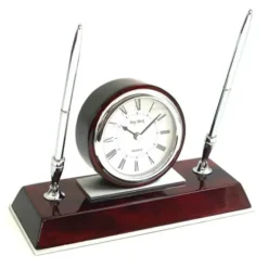 Clearance CM681 Dresden Clock w/ 2 Pens on Rosewood Base - cozylivehome.com | we sell a wide range of comfortable household items Giftware