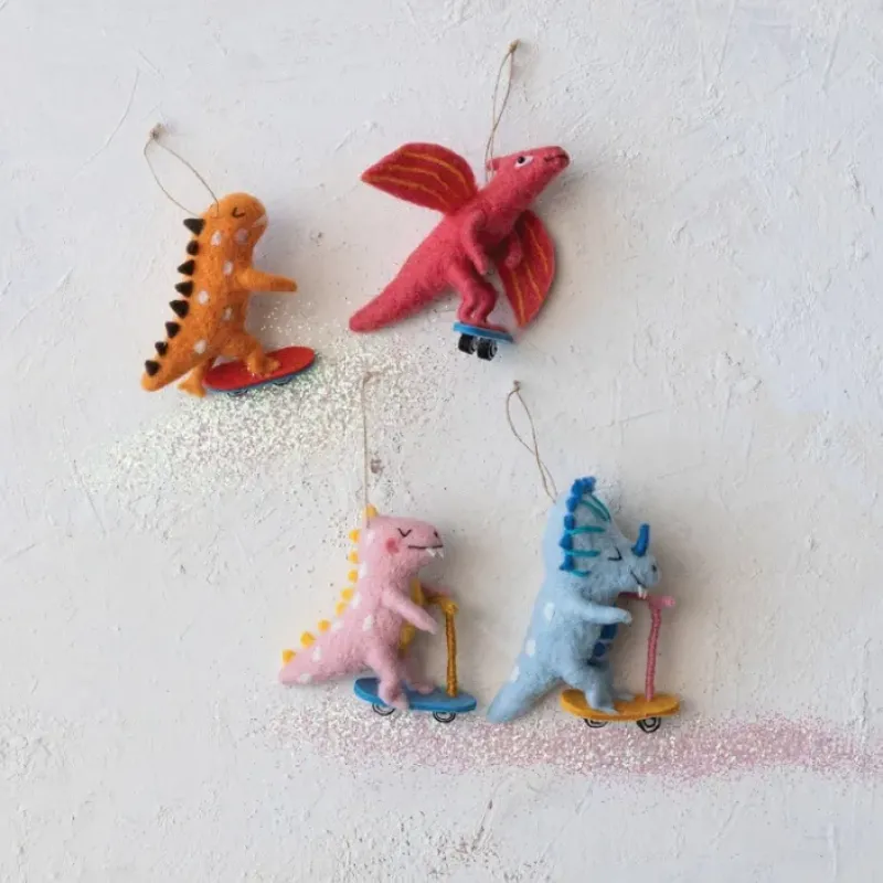 Discount Handmade Wool Felt Dinosaur on Skateboard/Scooter Ornament - cozylivehome.com | we sell a wide range of comfortable household items Ornament