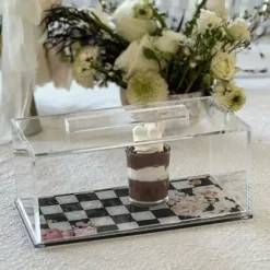 Discount J-CTWL-CBLK Black Chic Checkered Lucite Cake Tray with Lid - cozylivehome.com | we sell a wide range of comfortable household items Giftware