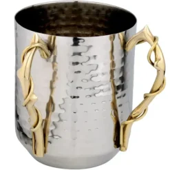 J-WCGTR-AS Stainless Steel Hammered Wash Cup with Intricate Handles - cozylivehome.com | we sell a wide range of comfortable household items^ Shop All