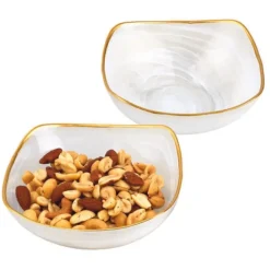 Cheap KM734 White Alabaster 5″ Squarish Glass Fruit or Salad Bowl With Gold Rim - cozylivehome.com | we sell a wide range of comfortable household items Giftware
