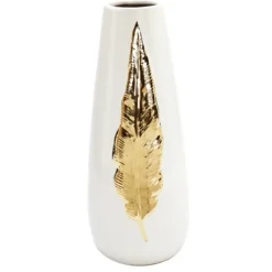 Shop LWV3551 "MED White Ceramic Tall Vase Gold Leaf Design" - cozylivehome.com | we sell a wide range of comfortable household items Giftware