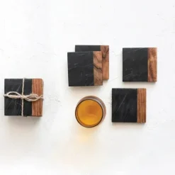 New Marble & Acacia Wood Coasters, Black & Natural Set - cozylivehome.com | we sell a wide range of comfortable household items Shop All