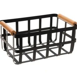 Cheap Metal Basket w Bamboo Handles - Black Large - cozylivehome.com | we sell a wide range of comfortable household items Shop All