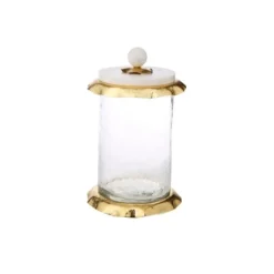 Online MGJ874 Medium Glass Canister with Marble and Gold Lid - 4.75" D x 6.25" H - cozylivehome.com | we sell a wide range of comfortable household items Giftware