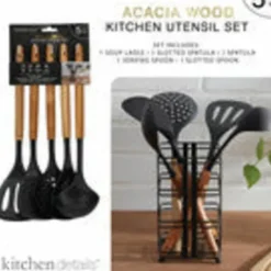Cheap 5Pc. Cooking Utensils -(Slotted Turners, Soup Ladle, Solid Spoon, Slotted Spoon ) 2 Tone Top Acacia- Bottom Black - cozylivehome.com | we sell a wide range of comfortable household items Housewares