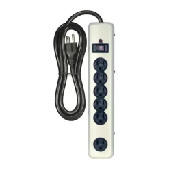 Best Satco 6 Outlet Beige Metal Surge Protector Strip; 6 Foot 14/3 SJT With Straight Plug; 1200 Joules; 15A-120V; 1875W - cozylivehome.com | we sell a wide range of comfortable household items Shop All