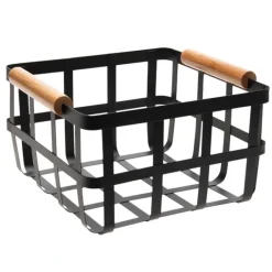 Discount Square Metal Basket w Bamboo Handles - Black (Medium) - cozylivehome.com | we sell a wide range of comfortable household items Shop All