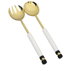 Best SS1028 Set of 2 Gold Salad Servers with White Stone Handle Insert - cozylivehome.com | we sell a wide range of comfortable household items Giftware