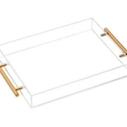 New Vikko Serving - Acrylic Tray with Gold Handle, 12"x16" 2"H - cozylivehome.com | we sell a wide range of comfortable household items Giftware
