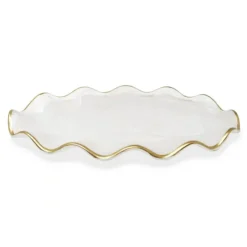 Online VT4888 White Alabaster Oval Tray with Gold Ruffled Border - Small - cozylivehome.com | we sell a wide range of comfortable household items Giftware