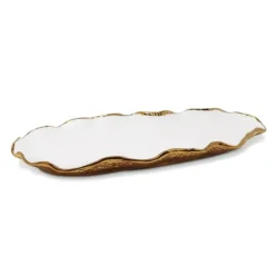 Clearance VT4484 White Hammered Oval Tray with Gold Scalloped Edge - cozylivehome.com | we sell a wide range of comfortable household items Giftware