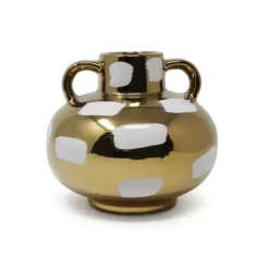 Store WGV3228 Gold Vase With White Brushstroke Design With Handles - cozylivehome.com | we sell a wide range of comfortable household items Giftware