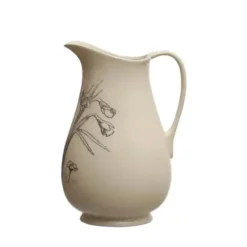 New White and Charcoal Stoneware Pitcher w/ Flower 64 oz - cozylivehome.com | we sell a wide range of comfortable household items Shop All