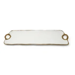 New WPD3648 White Porcelain Oblong Tray with Gold Trim and Handles 15.25"L x 5"W - cozylivehome.com | we sell a wide range of comfortable household items Giftware