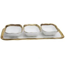 Clearance WPR2029 White & Gold Dip Set w Tray - cozylivehome.com | we sell a wide range of comfortable household items Giftware
