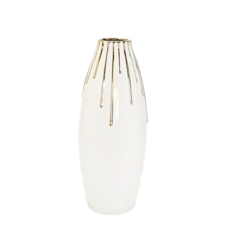 Store WV2566 Sort White Vase with Gold Drip Design 12" - cozylivehome.com | we sell a wide range of comfortable household items Giftware